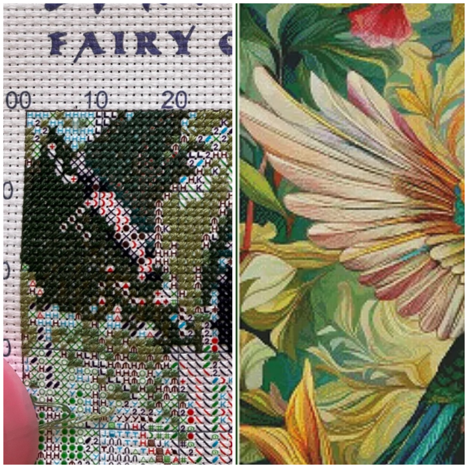comparacion del bordado de painting fairy con la imagen promocional del producto