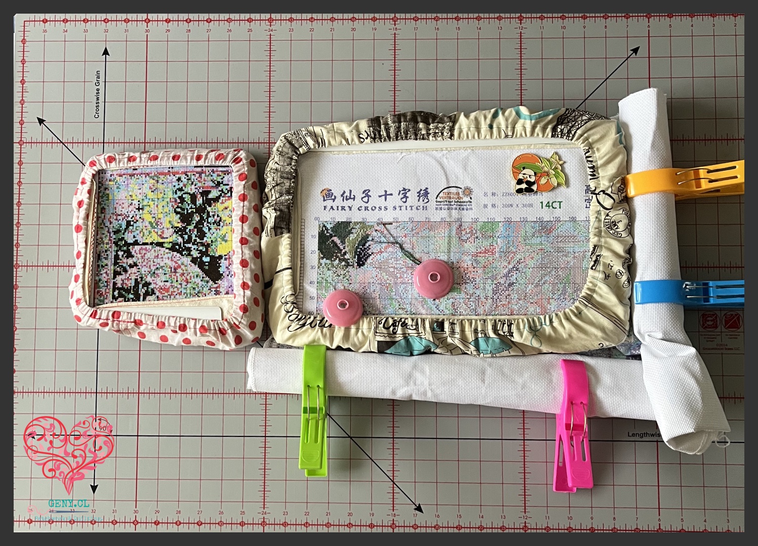 Comparación visual entre los kits de punto cruz de Temu y Painting Fairy en progreso de bordado.