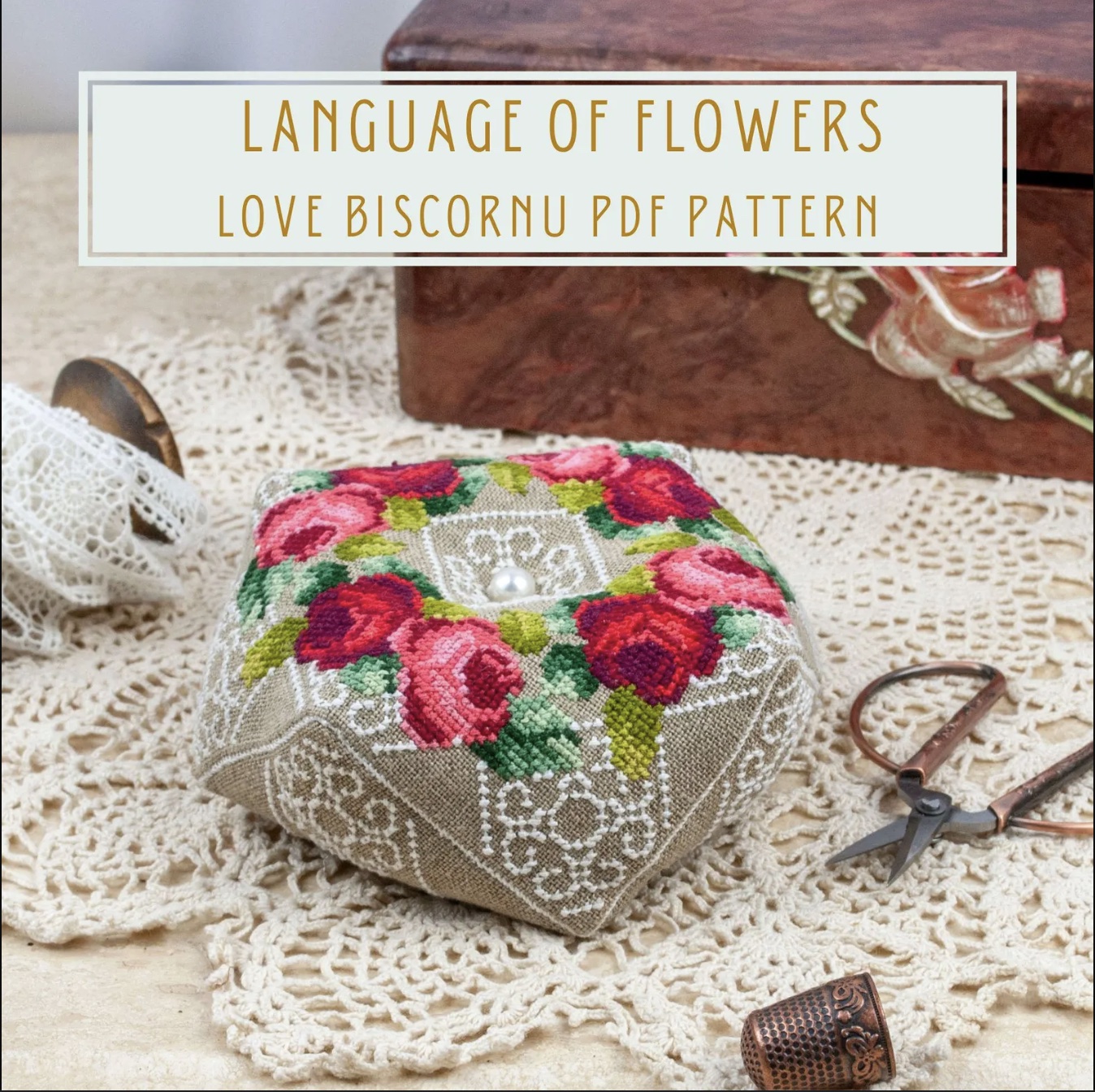 San Valentín Diferente: Biscornu con rosas, bordado tridimencional