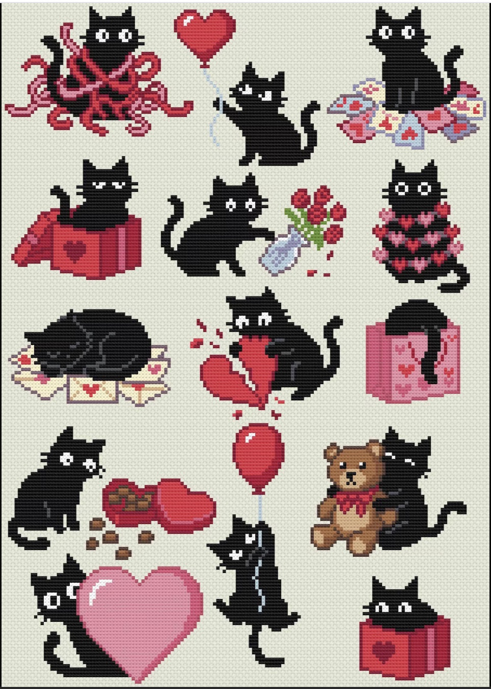 Este gatito negro en distintas poses enamorado y con corazones