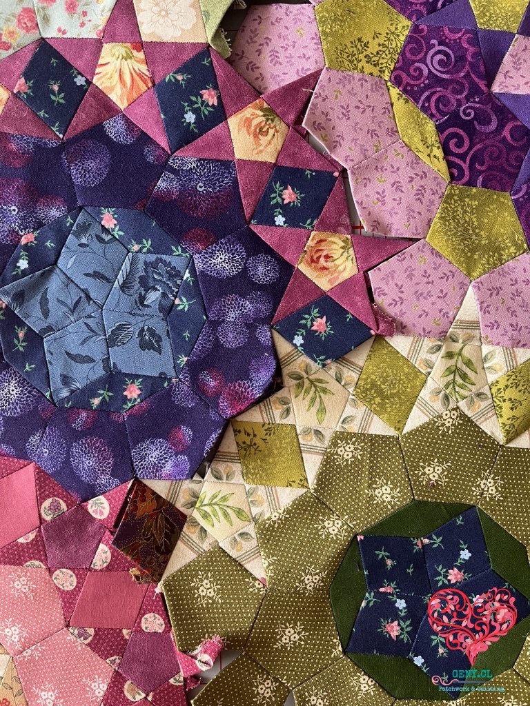 “Detalle de costura corregida en Passacaglia, mostrando precisión en English Paper Piecing.”