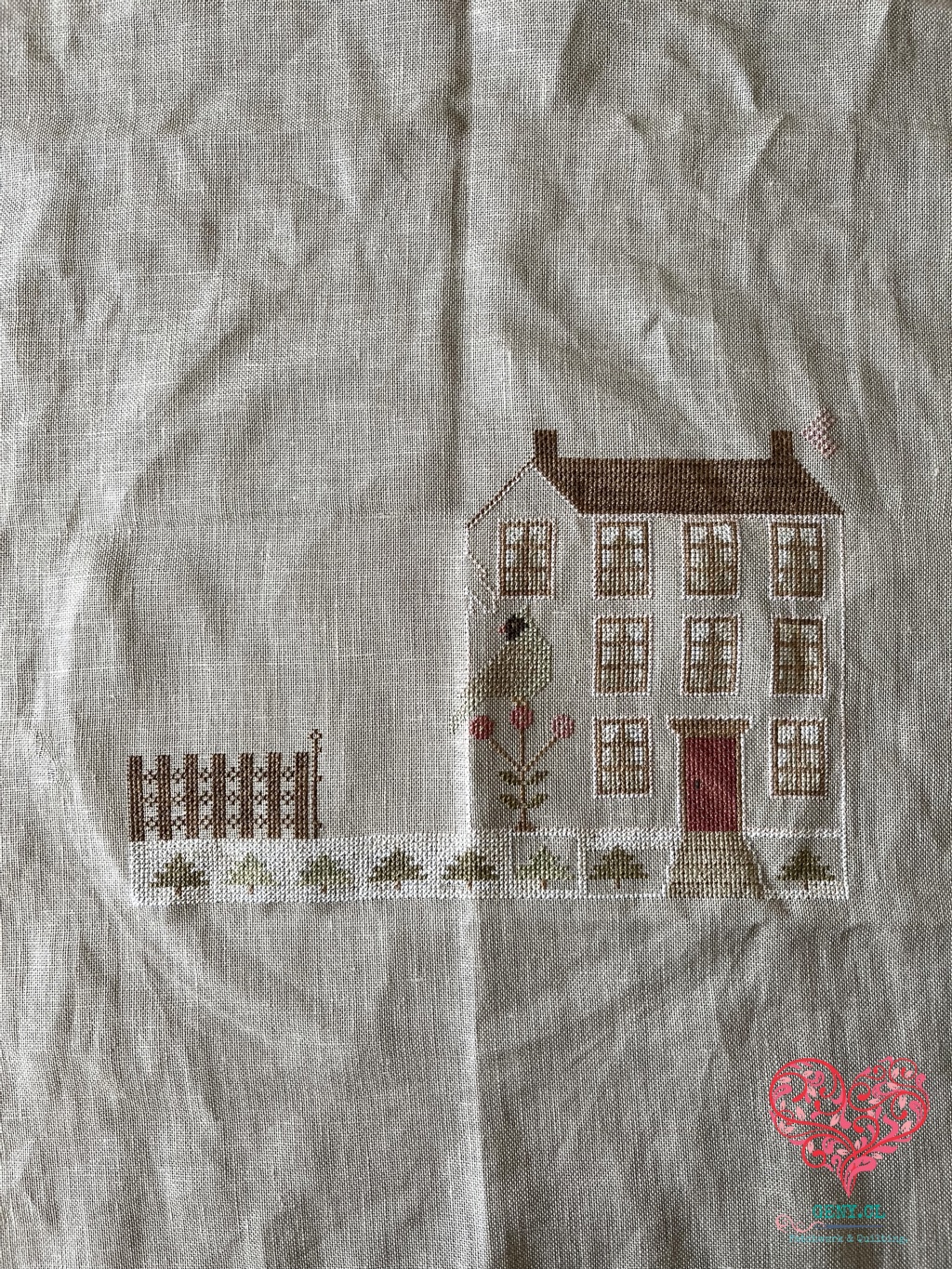 Lino verde con el Winter Rose Mannor de With thy Needle and Thread