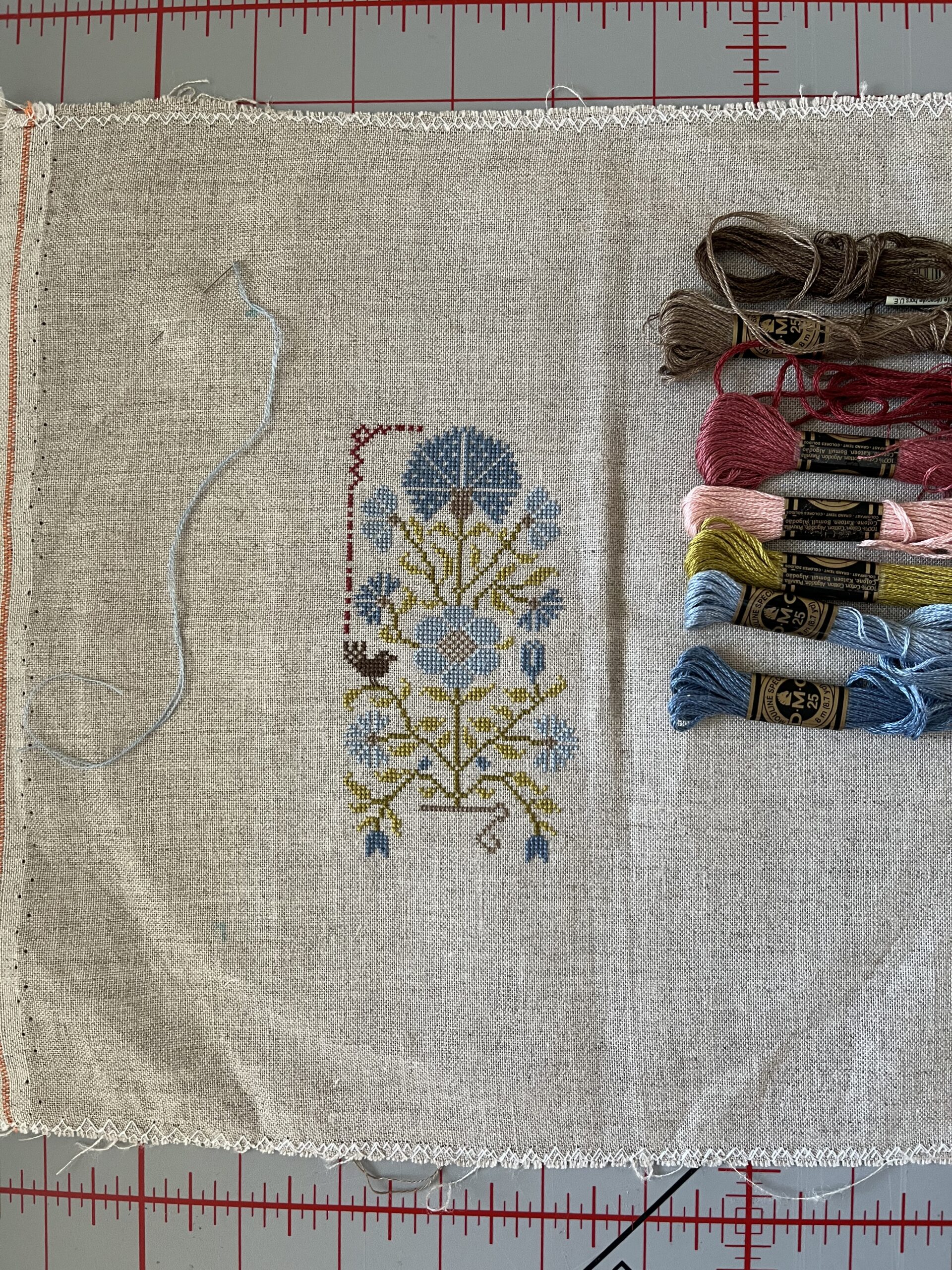 Sampler aux Bouquets de Jardin Privé bordado en punto de cruz sobre lino Zweigart de 56 ct.